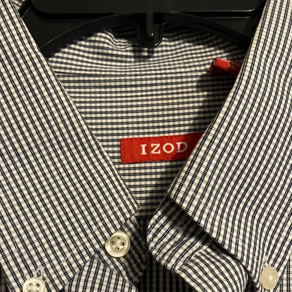 Izod Men's Navy and White check Button Down Shirt